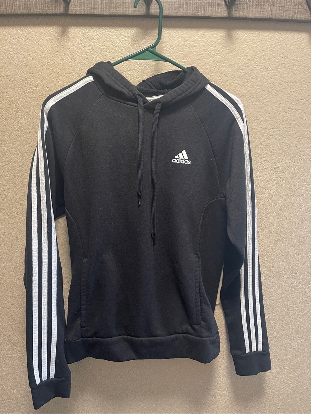adidas Black Crewneck Hoodie with White Three-Stripe Sleeves